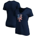 thumbnail image 1 of Women's Navy New York Mets Logo Banner Wave V-Neck T-Shirt, 1 of 3