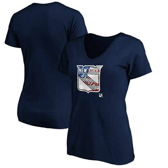 Women's Navy New York Rangers Banner Wave Logo V-Neck T-Shirt T-Shirt