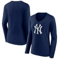 thumbnail image 1 of Women's Navy New York Yankees Team Color Primary Logo V-Neck Long Sleeve T-Shirt, 1 of 3