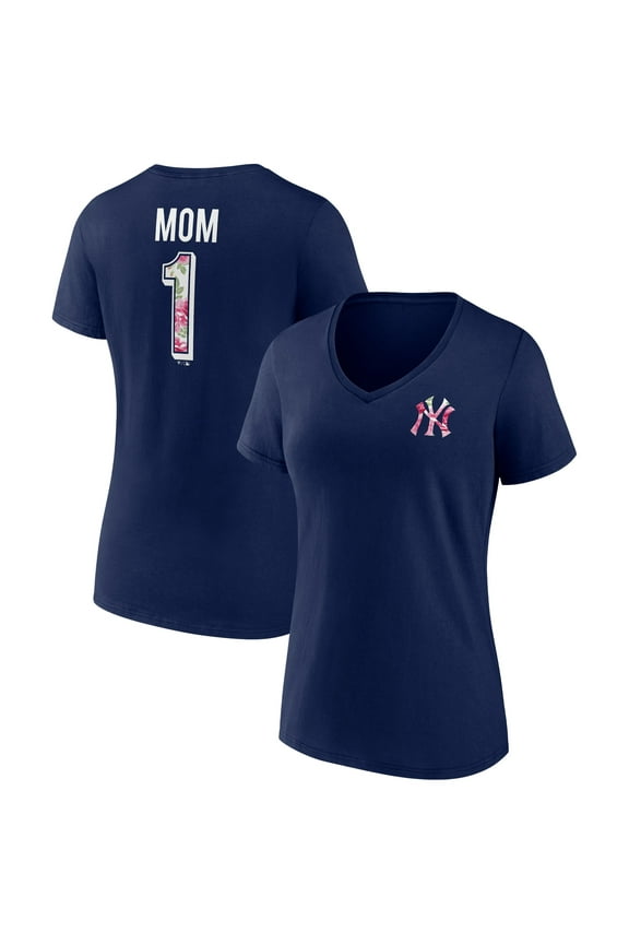 Women's Navy New York Yankees Team Logo Mother's Day V-Neck T-Shirt