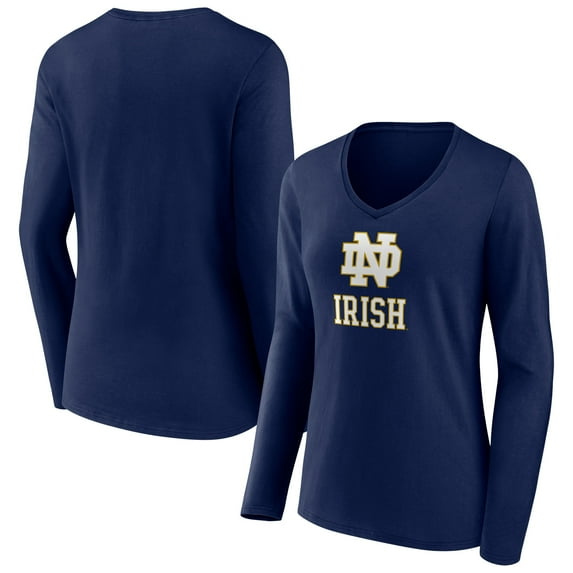Women's Navy Notre Dame Fighting Irish Logo Long Sleeve V-Neck T-Shirt