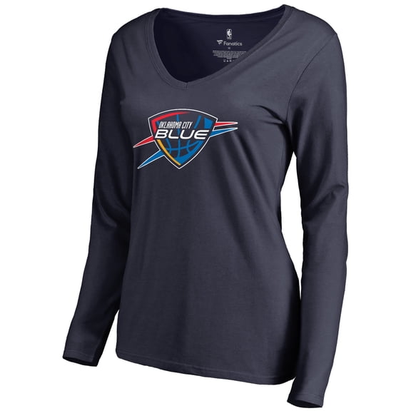 Women's Navy Oklahoma City Blue Primary Logo Long Sleeve V-Neck T-Shirt