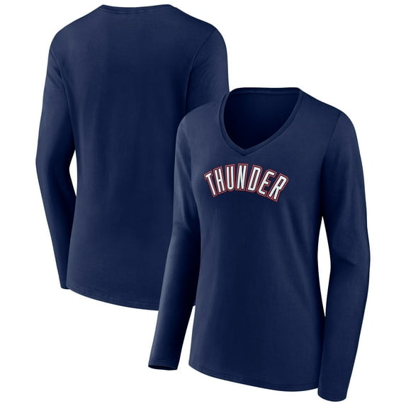 Women's Navy Oklahoma City Thunder Alternate Logo V-Neck Long Sleeve T-Shirt