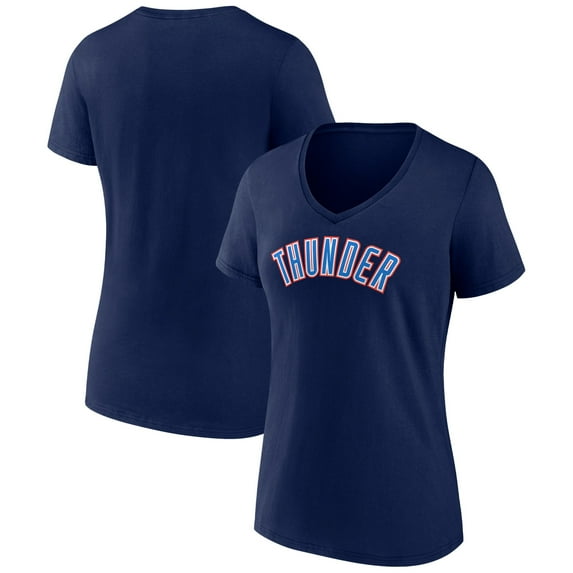 Women's Navy Oklahoma City Thunder Wordmark V-Neck T-Shirt