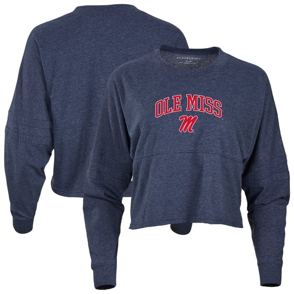 Women's Navy Ole Miss Rebels Oversized Cropped Retro Long Sleeve T-Shirt