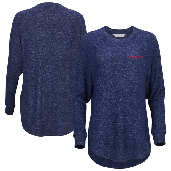 Women's Navy Ole Miss Rebels Oversized Cuddle Raglan Tri-Blend Pullover Sweatshirt