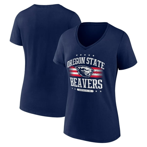 Women's Navy Oregon State Beavers Americana Team V-Neck T-Shirt