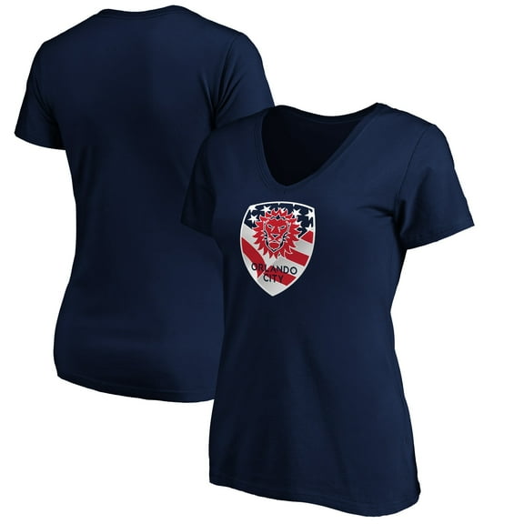 Women's Navy Orlando City SC Banner Wave V-Neck T-Shirt