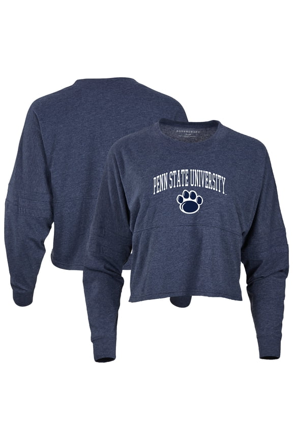 Women's Navy Penn State Nittany Lions Oversized Cropped Retro Long Sleeve T-Shirt