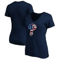 thumbnail image 1 of Women's Navy Philadelphia Phillies Logo Banner Wave V-Neck T-Shirt, 1 of 3