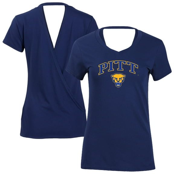 Women's Navy Pitt Panthers Bella Crossover Back V-Neck T-Shirt
