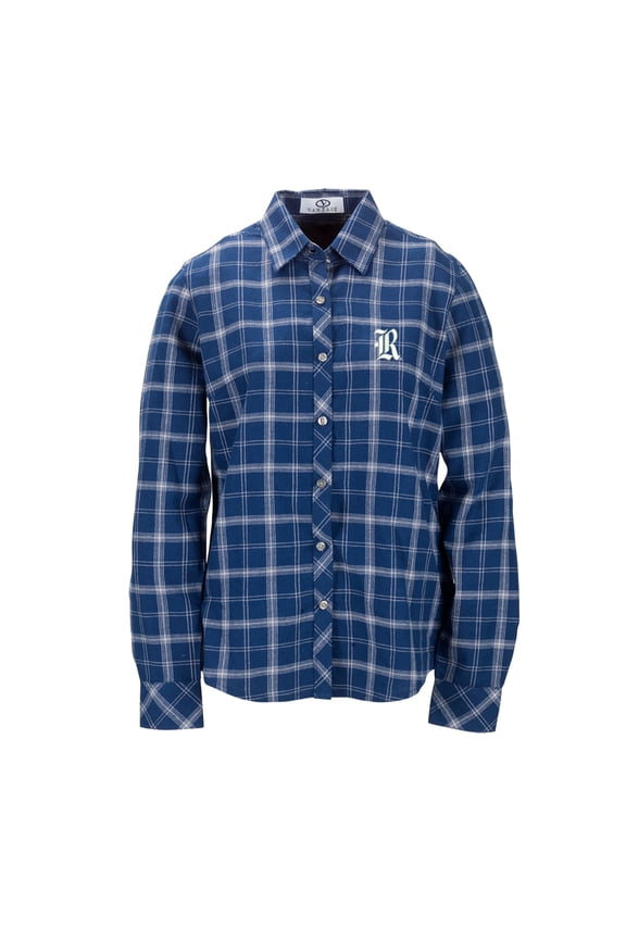 Women's Navy Rice Owls Brewer Flannel Button-Down Long Sleeve Shirt