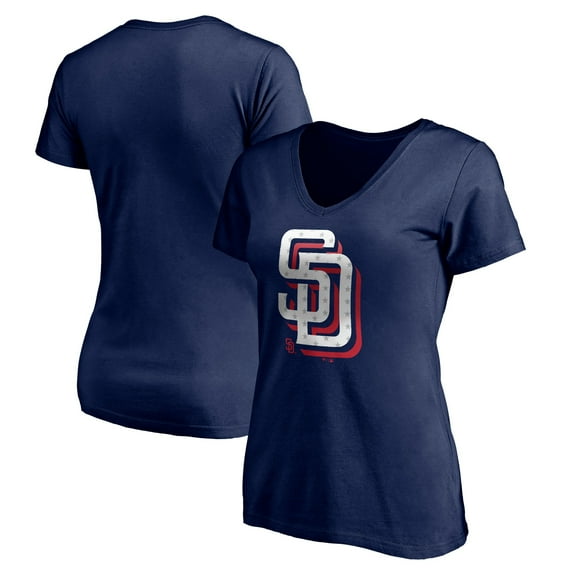 Women's Navy San Diego Padres Red White and Team V-Neck T-Shirt