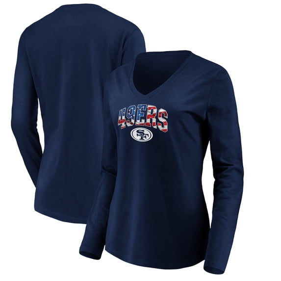 Women's Navy San Francisco 49ers Banner Wave V-Neck Long Sleeve T-Shirt