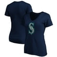 thumbnail image 1 of Women's Navy Seattle Mariners Team Color Primary Logo V-Neck T-Shirt, 1 of 3