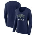 thumbnail image 1 of Women's Navy Seattle Mariners Victory Script Long Sleeve V-Neck T-Shirt, 1 of 3