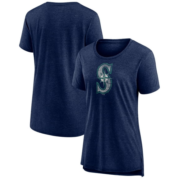 Women's Navy Seattle Mariners Weathered Official Logo Tri-Blend T-Shirt