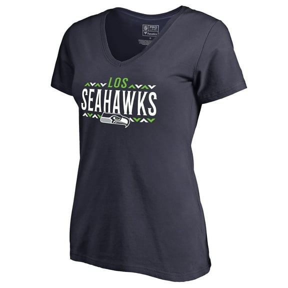 Women's Navy Seattle Seahawks Arriba V-Neck T-Shirt