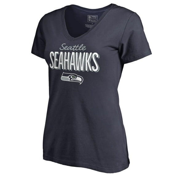 Women's Navy Seattle Seahawks Nostalgia V-Neck T-Shirt