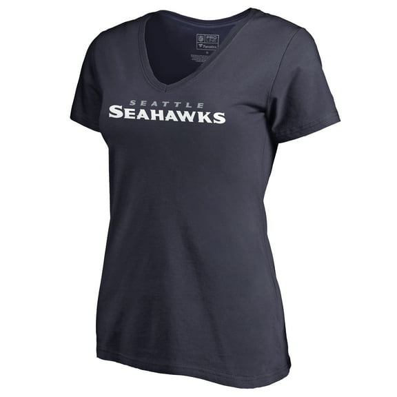 Women's Navy Seattle Seahawks Wordmark V-Neck T-Shirt
