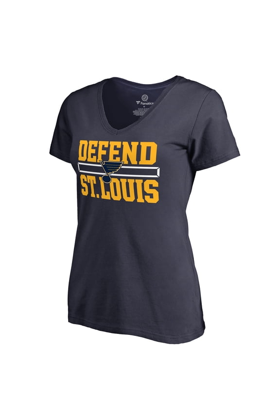Women's Navy St. Louis Blues Hometown Collection Defend V-Neck T-Shirt