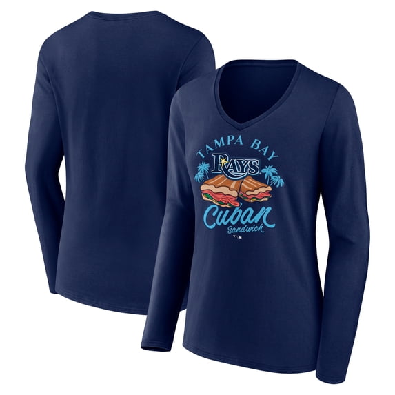 Women's Navy Tampa Bay Rays Cuban Sandwich V-Neck Long Sleeve T-Shirt