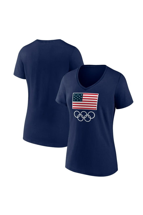 Women's  Navy Team USA 2024 Olympics Primary Logo V-Neck T-Shirt