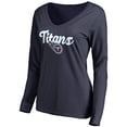 thumbnail image 1 of Women's Navy Tennessee Titans Freehand V-Neck Long Sleeve T-Shirt, 1 of 1