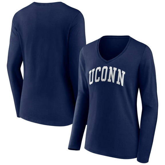 Women's Navy UConn Huskies Basic Arch Long Sleeve V-Neck T-Shirt