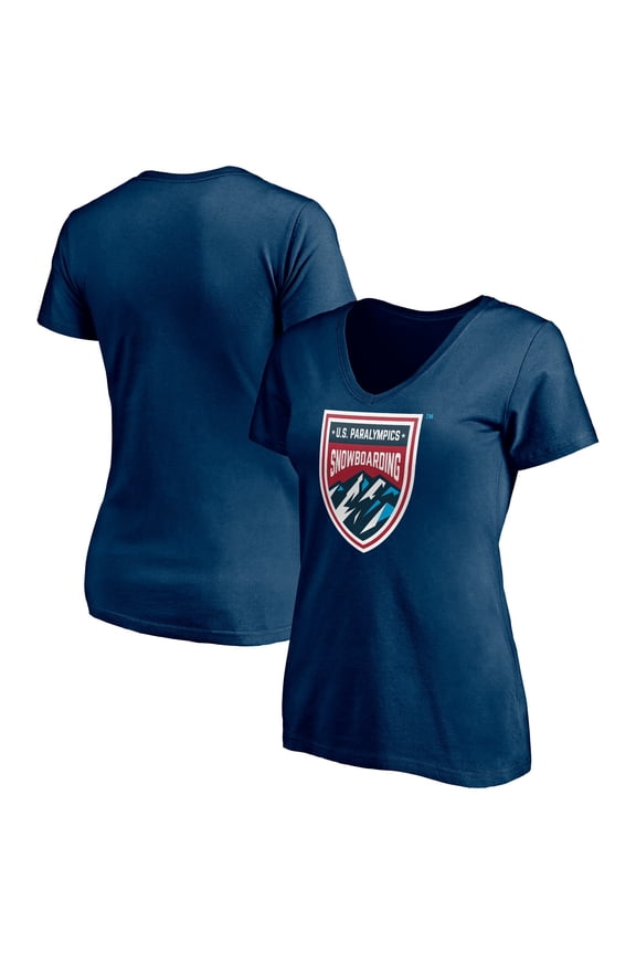 Women's Navy USA Snowboarding U.S. Paralympics Core Primary Logo V-Neck T-Shirt