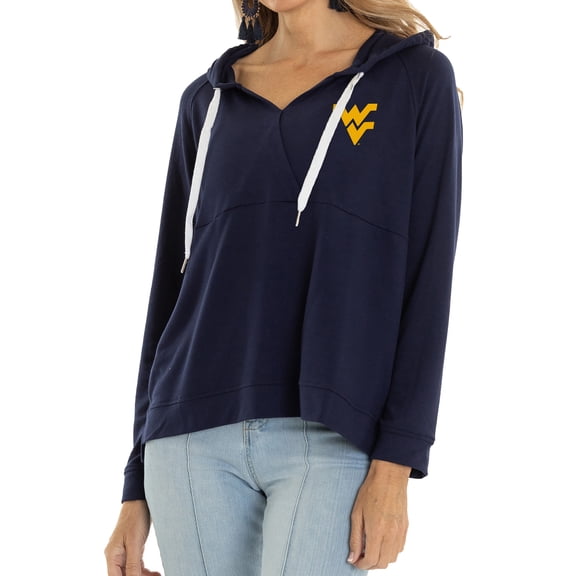 Women's Navy West Virginia Mountaineers Christine Cross Front Tri-Blend Pullover Hoodie