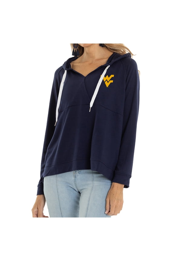 Women's Navy West Virginia Mountaineers Christine Cross Front Tri-Blend Pullover Hoodie