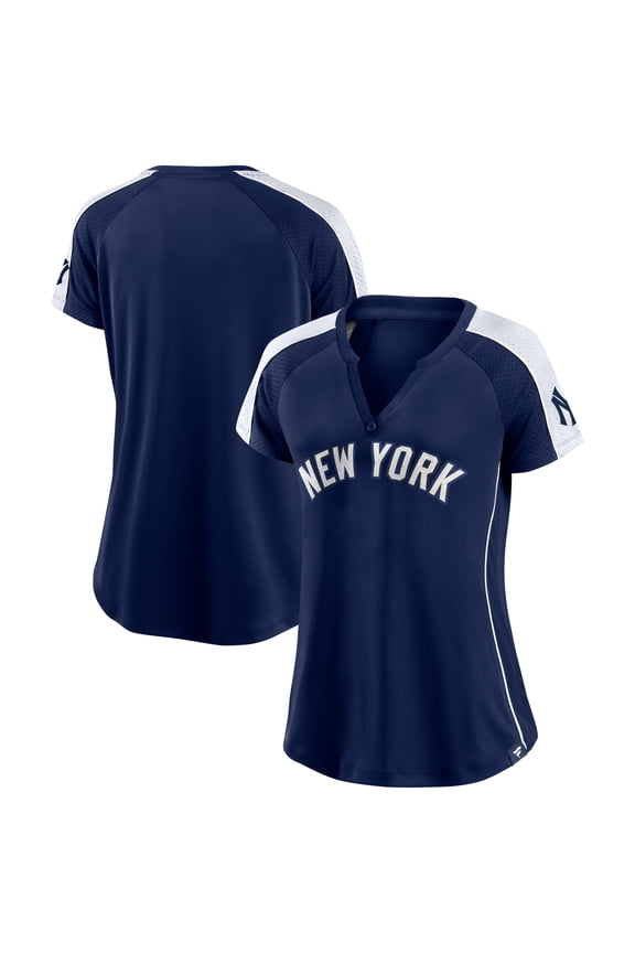 Women's Navy/White New York Yankees True Classic League Diva Pinstripe Raglan V-Neck T-Shirt