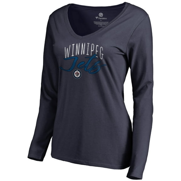 Women's Navy Winnipeg Jets Graceful Long Sleeve V-Neck T-Shirt