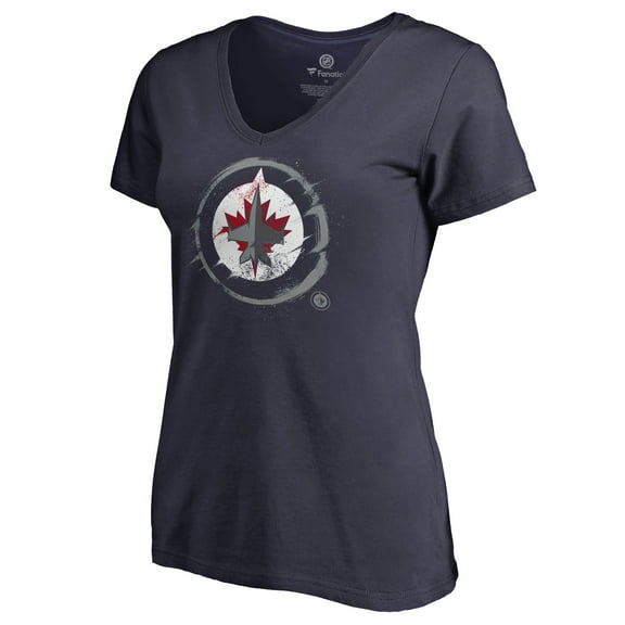 Women's Navy Winnipeg Jets Splatter Logo V-Neck T-Shirt