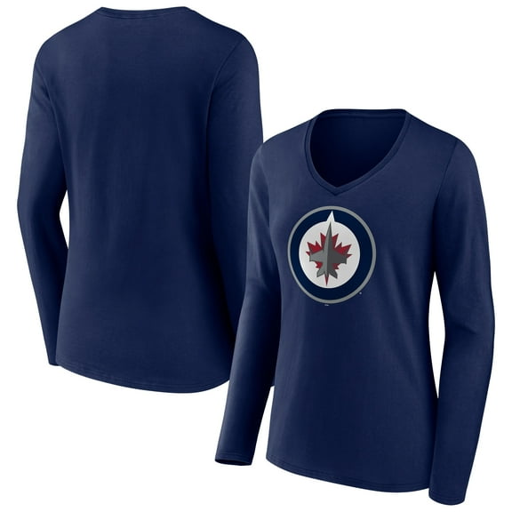Women's Navy Winnipeg Jets Team Logo Long Sleeve V-Neck T-Shirt