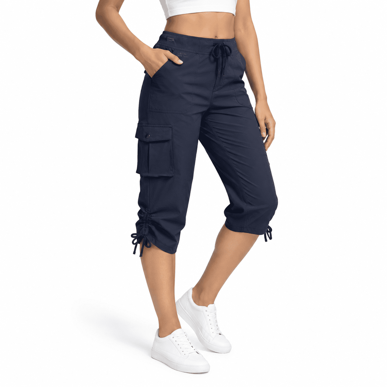 Women's Navy X-Large Cargo Capri Pants for Hiking Travel Casual Wear ...