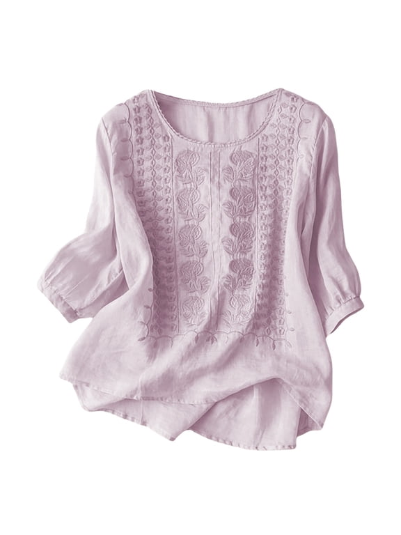 Stylish Women's T-Shirts Comfortable Casual Summer Tops with Floral Embroidery and Design for Everyday and Wear Women's Summer Outfits Vetement Femme