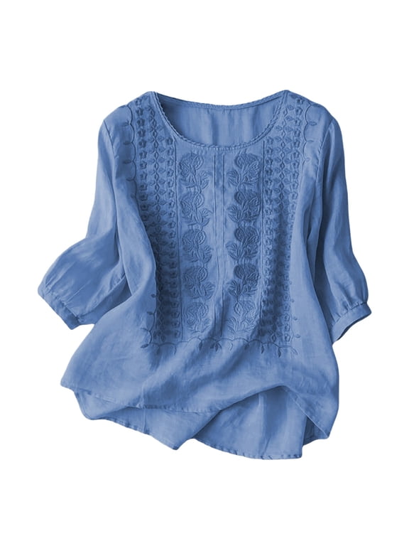 Women's Neck Floral Embroidered T Shirt Casual Summer Top For Daily Vacation Wear With Pure Color Design Women's Clothing Trendy Tops for Women 2025