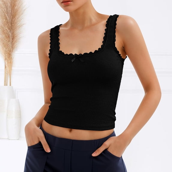 Women's Neck Sleeveless Knit Ribbed Fitted Casual Crop Tank Top Crop Top Laced Long Lace Camisole Lace Top 3x 2x Camisole for Women plus Size Crop Tops for Women Lace Woven Material Tops Women Bra