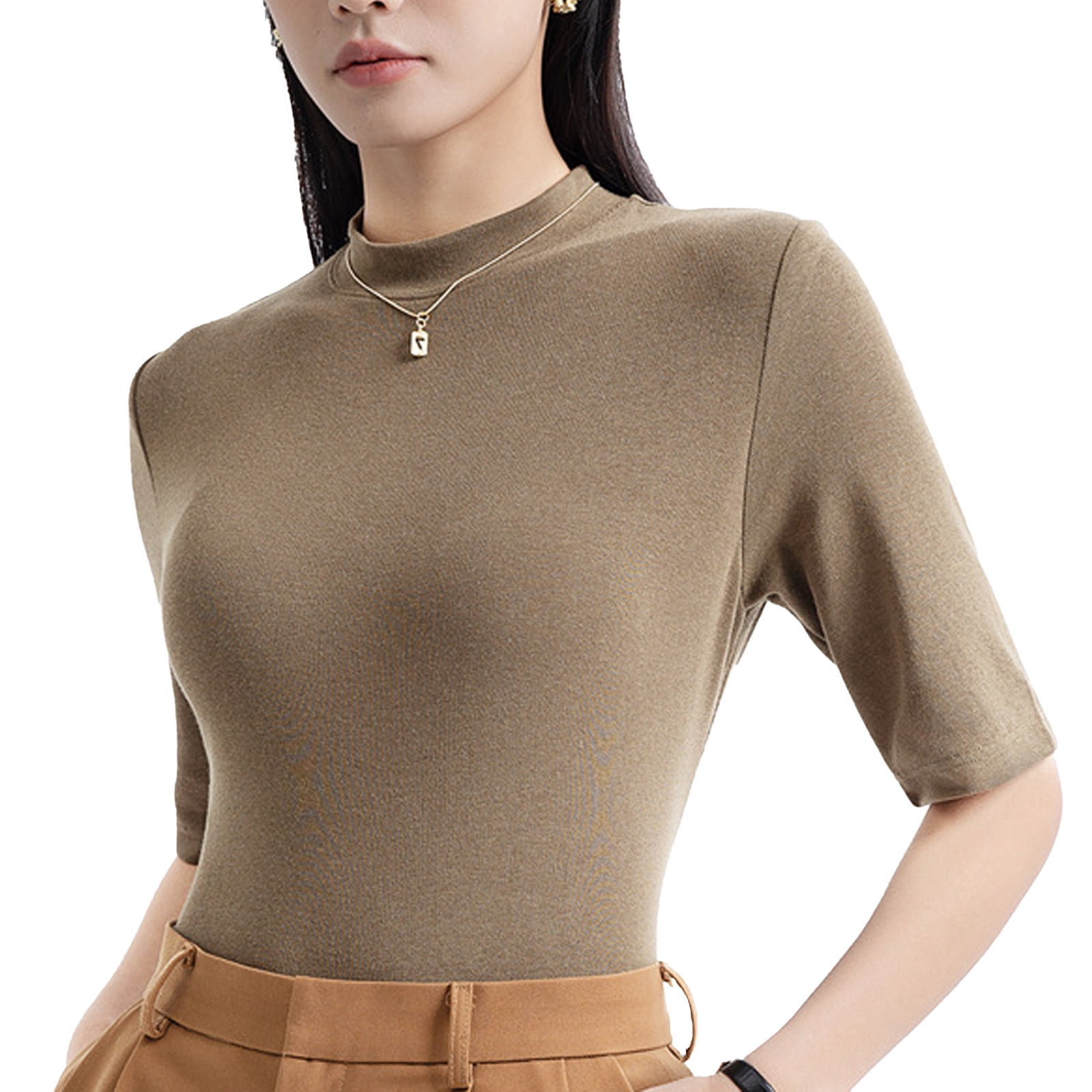 Janisramone Mujeres Señoras Nuevo Redondo Cuello Largo Manga Llanura Casual Stretchy Tee Básico Slim En Forma