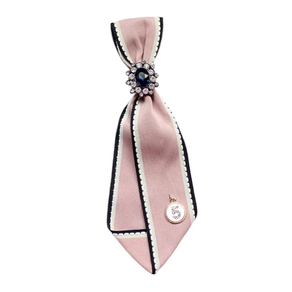 Women's Neck Tie Retro Style Smooth Ribbon Brooch for Blouse Shirt Holiday white pink