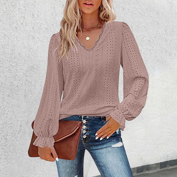 Women's Neck Top Autumn Hollow Casual Pleated Sleeve Shirt Womens Lace Tops Womens Tops And Blouses Short Sleeve Juniors Shirts under 10 Lacy Top Leopard Short Sleeve Shirts for Women Denim Tunic plus