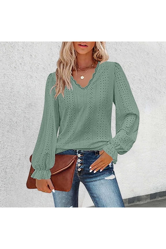 Women's Neck Top Autumn Hollow Casual Pleated Sleeve Shirt Womens Lace Tops Womens Tops And Blouses Short Sleeve Juniors Shirts under 10 Lacy Top Leopard Short Sleeve Shirts for Women Denim Tunic plus