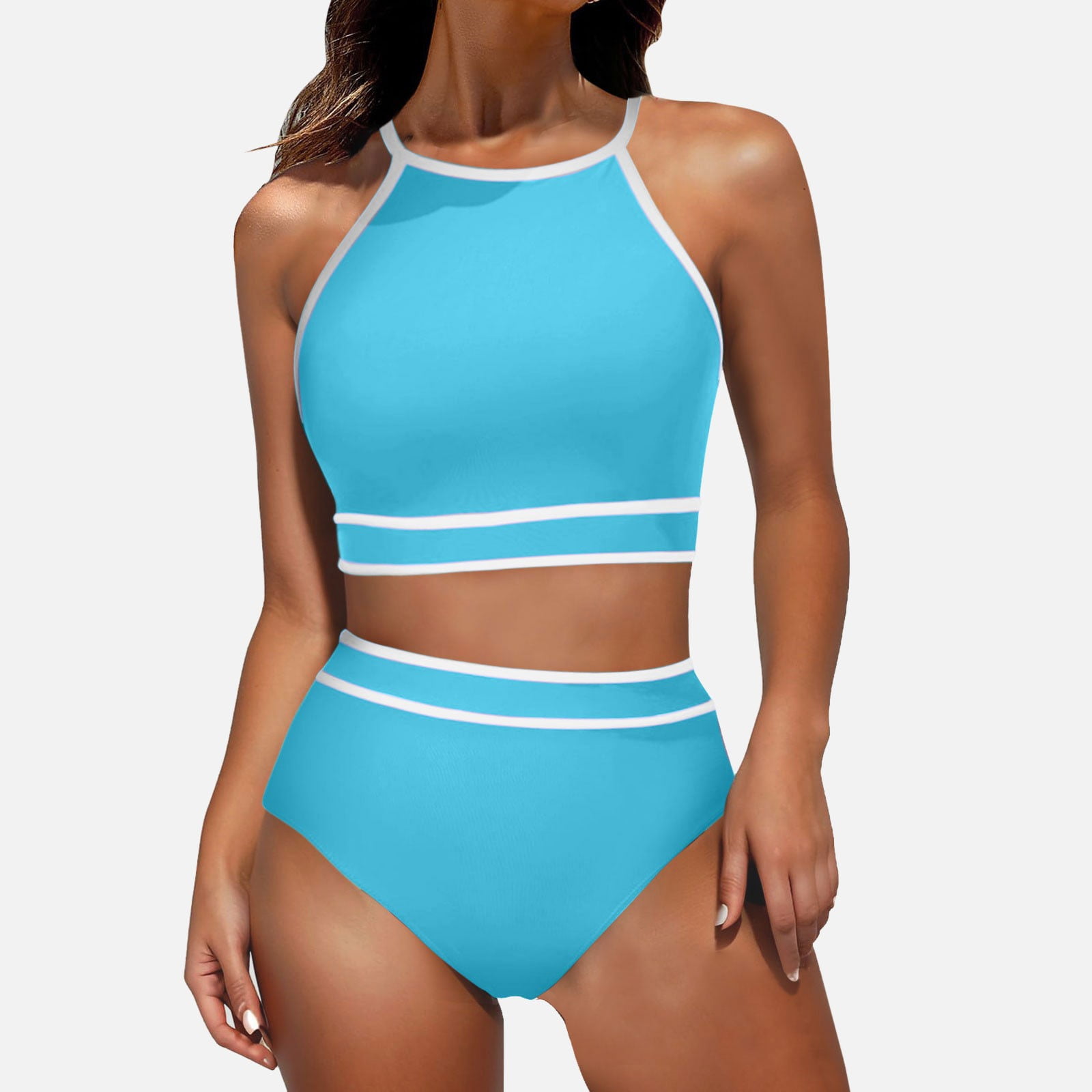 Women's Neck Top High Waisted Bikini Set Sport Color Matching Swimsuit ...