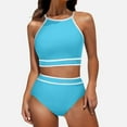 thumbnail image 1 of Women's Neck Top High Waisted Bikini Set Sport Color Matching Swimsuit Two Piece Set Swim Suit Tops for Juniors Bathing Suit Shirts for Juniors Swimsuit Top Size Small Supportive Swimsuits for Women, 1 of 4