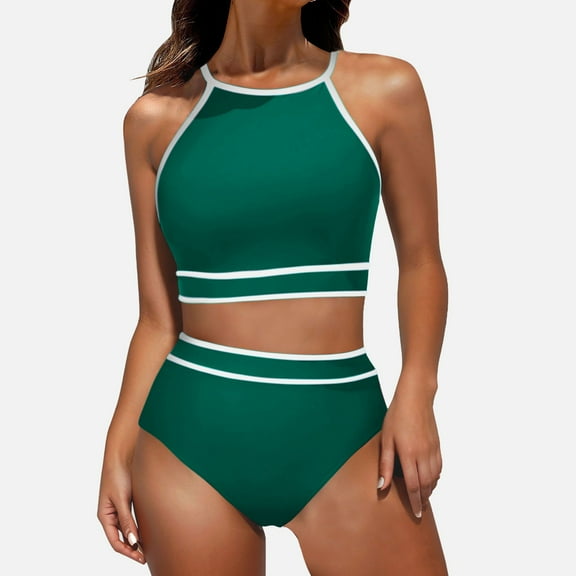 Women's Neck Top High Waisted Bikini Set Sport Color Matching Swimsuit Two Piece Set Swimsuit Cover Ups for Women plus Size 2x Ladies Swimsuits Two Piece with Skirt Bathing Suit Set with Shorts Swim