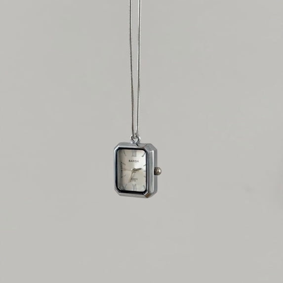 Women's Necklace Watch with Silver Chain Square Quartz Pendant Watch ...