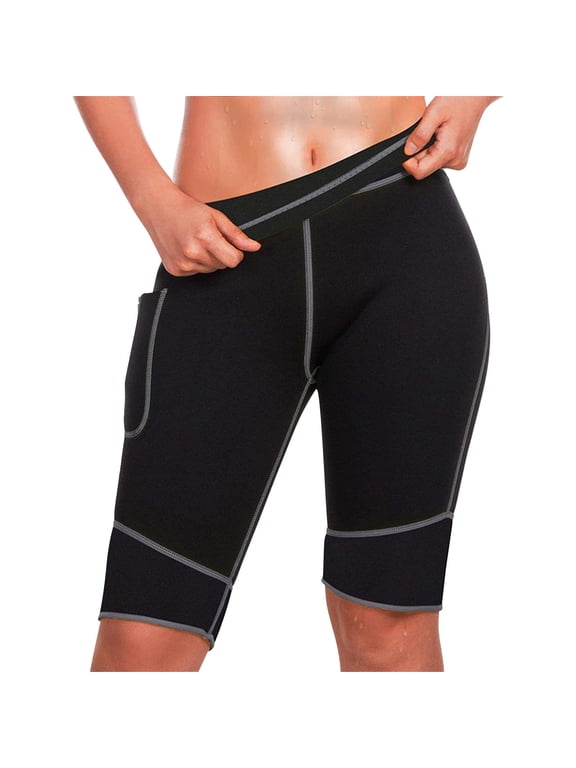 Women's Neoprene Sauna Shorts with Pocket - Hot Body Shaper for Weight Loss, Thigh Slimming & Tummy Control - Workout Yoga Jogger Pants