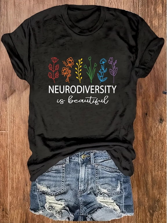 Women's Neurodiversity Is Beautiful Shirt Colorful Wildflower Graphic Tee Autism Mom Advocate Gift Top
